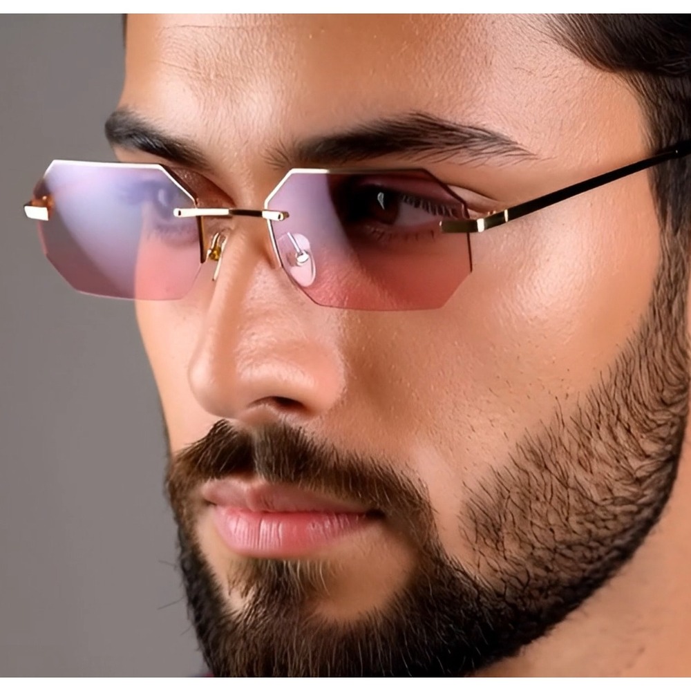 Sunglasses Gold Frame Pink Gradient Lens Men Fashion Driving Sun Protection 2026